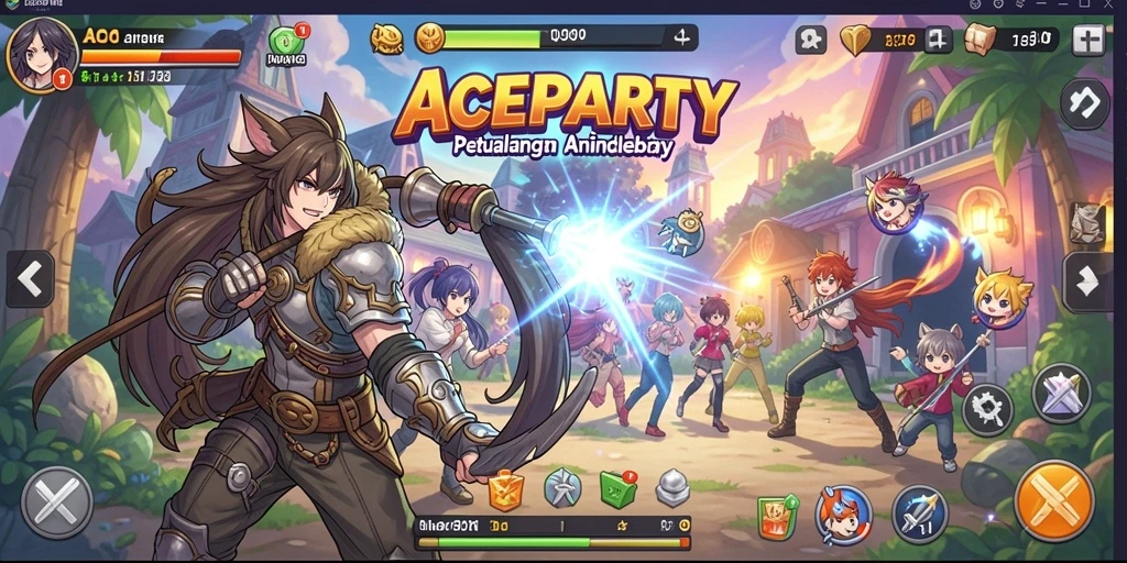 Tampilan gameplay ACEPARTY dengan karakter Anime yang menarik dan aksi seru.