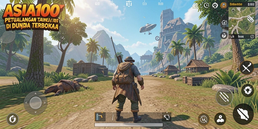 Screenshot gameplay ASIA100 yang menampilkan petualangan di dunia terbuka.