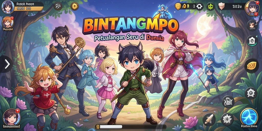 Tampilan gameplay BINTANGMPO dengan karakter anime yang beraksi.