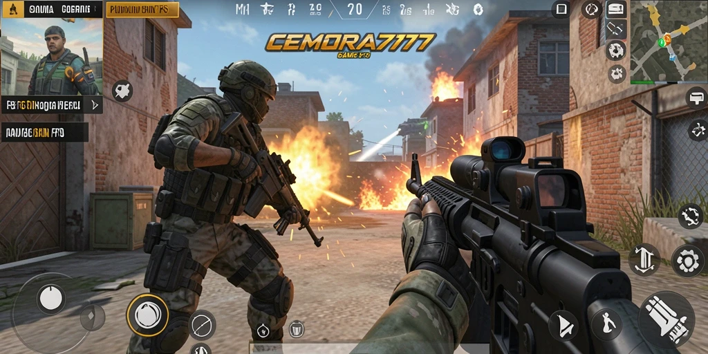 Screenshot gameplay CEMARA777 yang menampilkan aksi tembak-menembak yang mendebarkan.