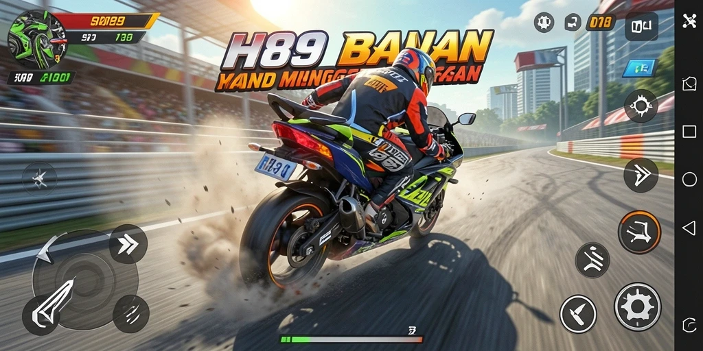 Screenshot H89 menampilkan aksi balapan motor yang mendebarkan.