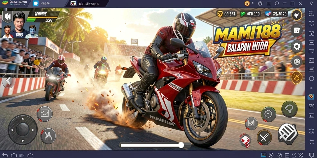 Screenshot gameplay MAMI188 dengan balapan motor yang seru.