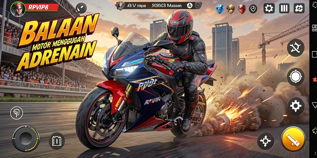 Tampilan gameplay RPVIP8 yang memikat dalam balapan motor.