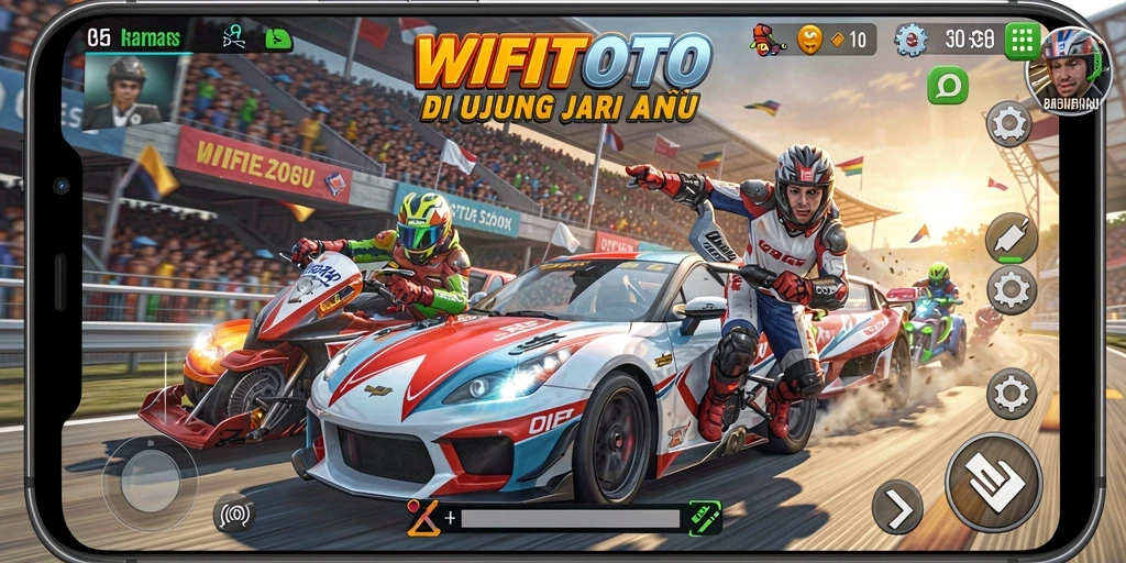 Screenshot gameplay WIFITOTO menampilkan aksi balapan yang mendebarkan.